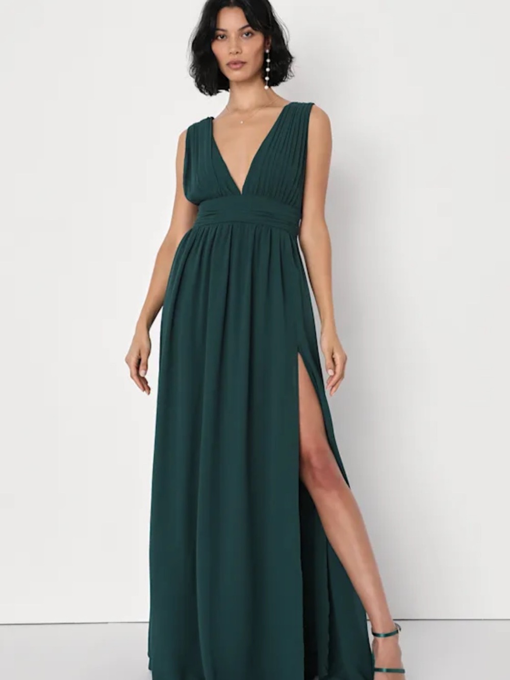 Lulu's Forest Green Plunging V-Neck Maxi Dress